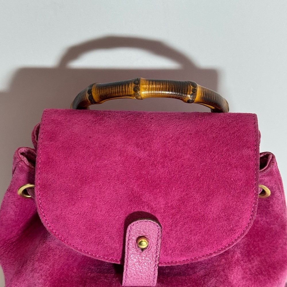 Pink Suede Gucci Bamboo Backpack - Picture 3 of 16